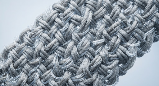 A clean, scientific macro shot of high-quality swimwear fibers.