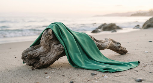 Artistic composition featuring recycled nylon fabric.