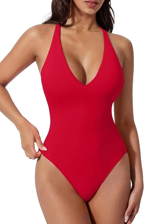 Sexy Deep V-Neck One-Piece Swimsuit for Women