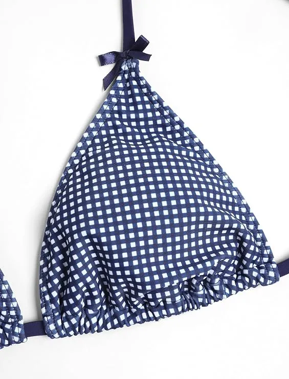 Women's Triangle Bikini Tie Back Plaid Shorts Swimsuit Bow Padded Two Piece Bathing Suit