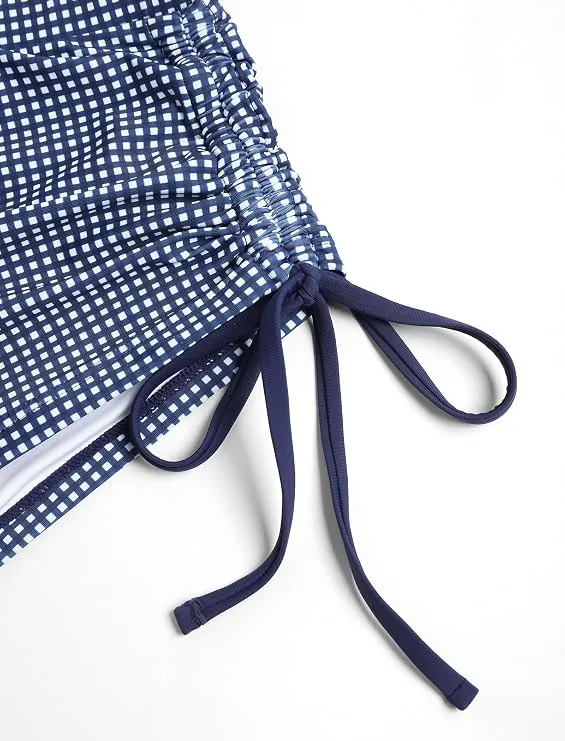 Women's Triangle Bikini Tie Back Plaid Shorts Swimsuit Bow Padded Two Piece Bathing Suit