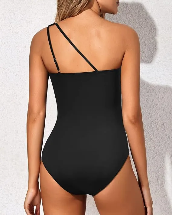 Holipick One Shoulder One Piece Swimsuit for Women Tummy Control Bathing Suits Modest Full Coverage Keyhole Swimwear