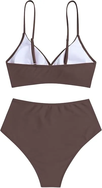 Women High Waisted Bikini Sets Two Piece Swimsuit Push Up Twist Front Ruched Bathing Suit