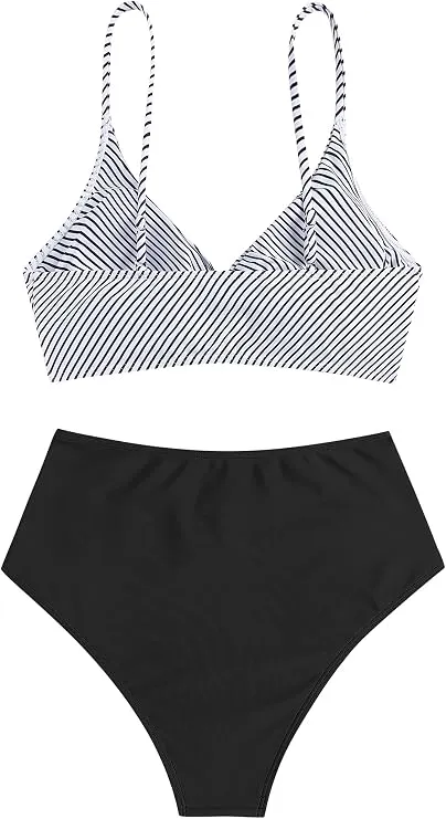 Women High Waisted Bikini Sets Two Piece Swimsuit Push Up Twist Front Ruched Bathing Suit